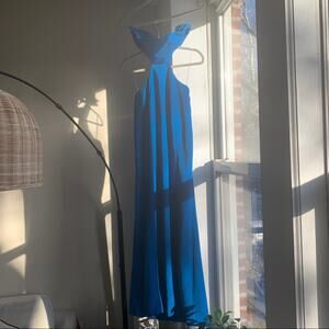 HOUSE OF CB Ocean Blue Altana Cut Out Strapless Sexy Split Maxi Gown Dress